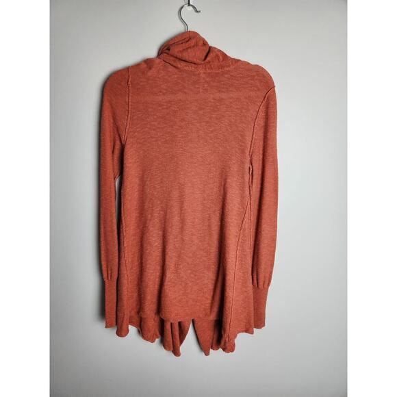 Free People Cardigan Sz S Orange Slouchy Lightweight Beachy boho Asymmetric hem - Picture 2 of 6